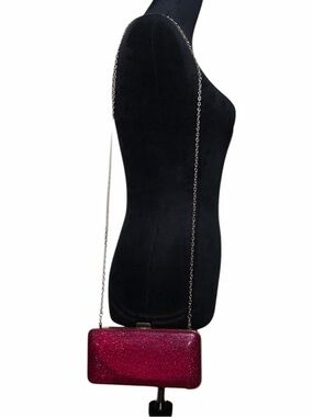 NWT Sparkle Rectangle Clutch Wristlet in Deep Pink with Chain Strap